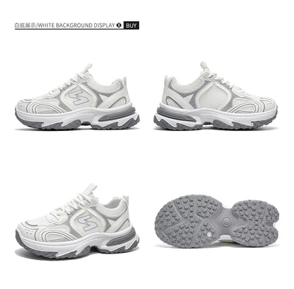 Unisex Trendy Chunky Dad Sneakers Silver Black Retro Couple Breathable Mesh Casual Platform Shoes