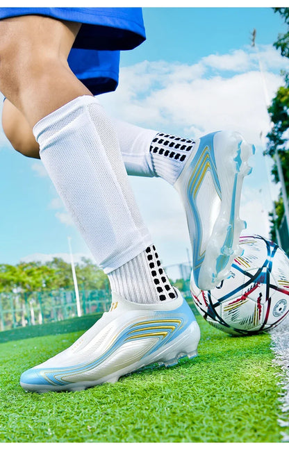Nouvelles chaussures de football pour hommes, mi-hautes, de haute qualité, crampons pour terrain en gazon, baskets antidérapantes pour intérieur, très vendues, pour matchs en extérieur
