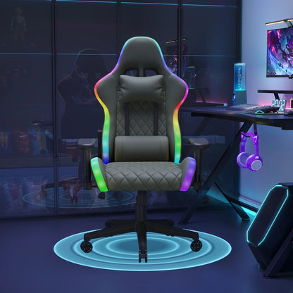 Ergonomic Office Chair with Lumbar Massage, LED RGB Ambient Lighting, and Reclining Backrest, for Home Offices