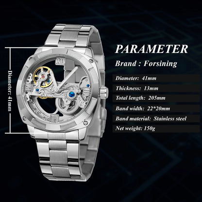 2024 Top Brand Luxury Stainless Steel Skeleton Tourbillon Automatic Movement Men's Watch Mechanical Waterproof Luminous Wrist Clock