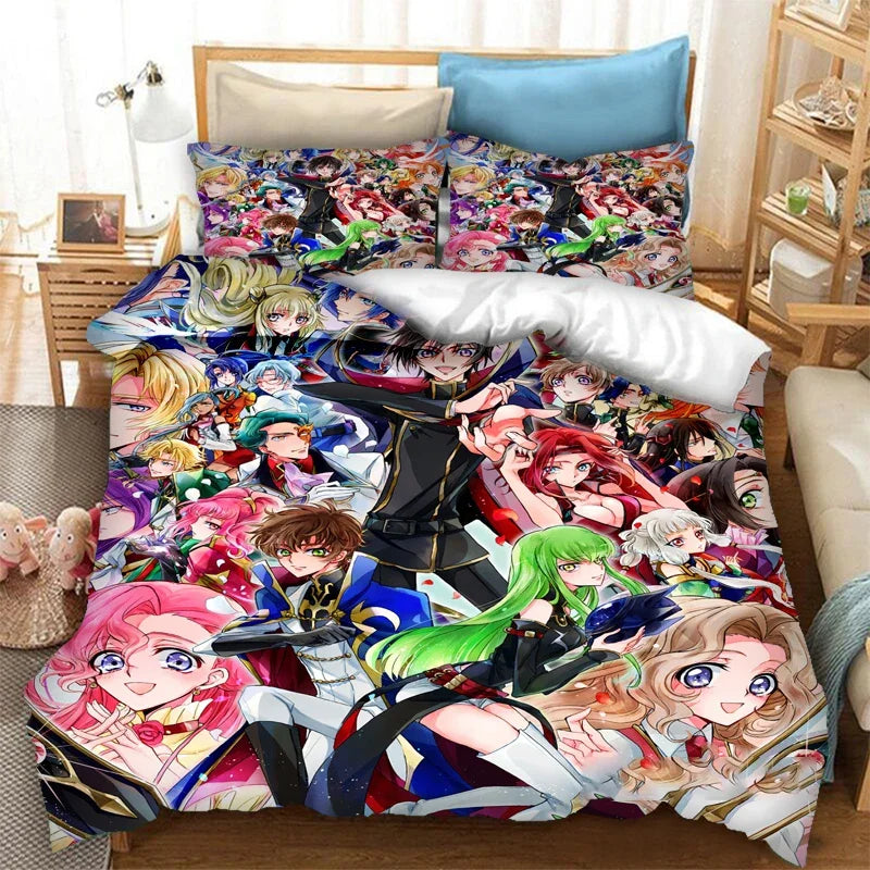Madingas 3D spausdintas anime Code Geass antklodės užvalkalas, 2/3 vnt. patalynės komplektas, Double Twin Full Queen King dydžiai, suaugusiesiems ir vaikams