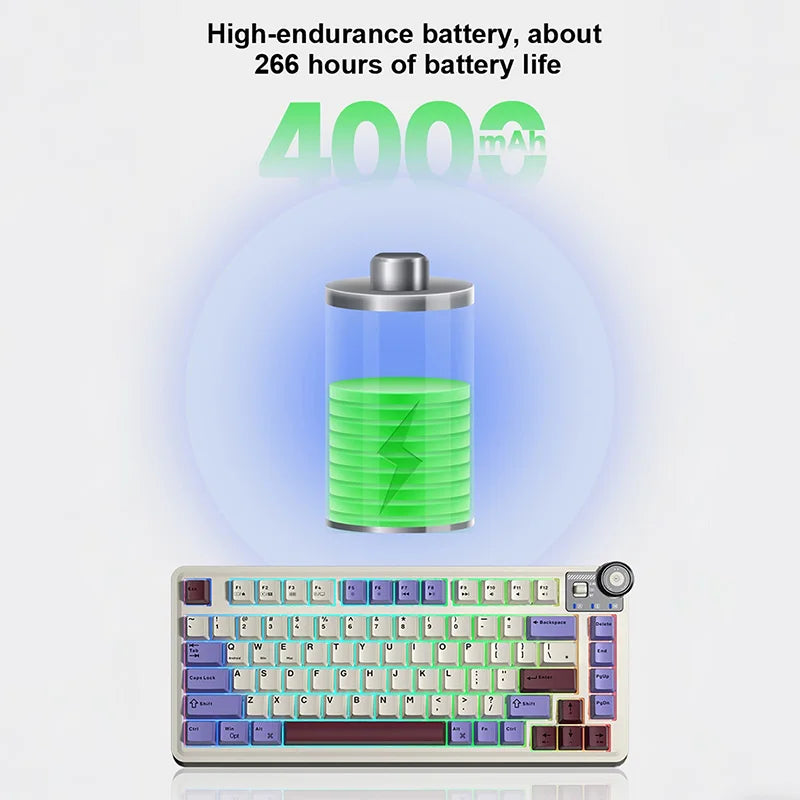 Teclado mecânico gaming esports AULA AU75, três modos, 81 teclas, teclas PBT, hot-swappable, RGB, teclado sem fios para PC desktop e escrita