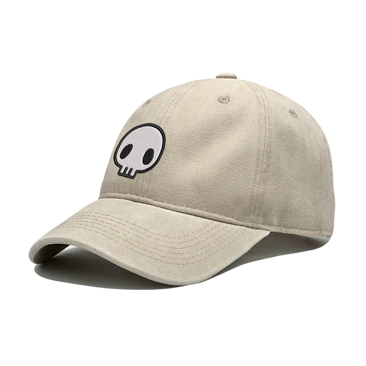 Retro-Baseballkappe im Washed-Distressed-Look mit Totenkopf-Stickerei, Dad-Hat für Damen und Herren, lässige, verstellbare Outdoor-Sonnenkappe 260617