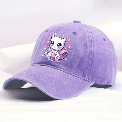 Kawaii Pokémon-baseballkasket til voksne, vasket, Pikachu, Mewtwo, Bulbasaur, kasket med skygge, sød tegneseriefigur, til mænd og kvinder, rejse, solskærm, strandhat
