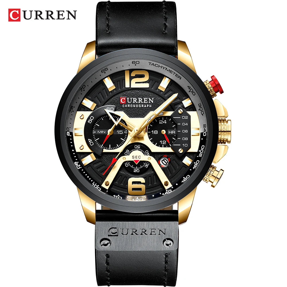 Ceas pentru bărbați CURREN 8329 – Stil sportiv casual, design militar, curea din piele, cronograf la modă, ceas de lux de la o marcă renumită