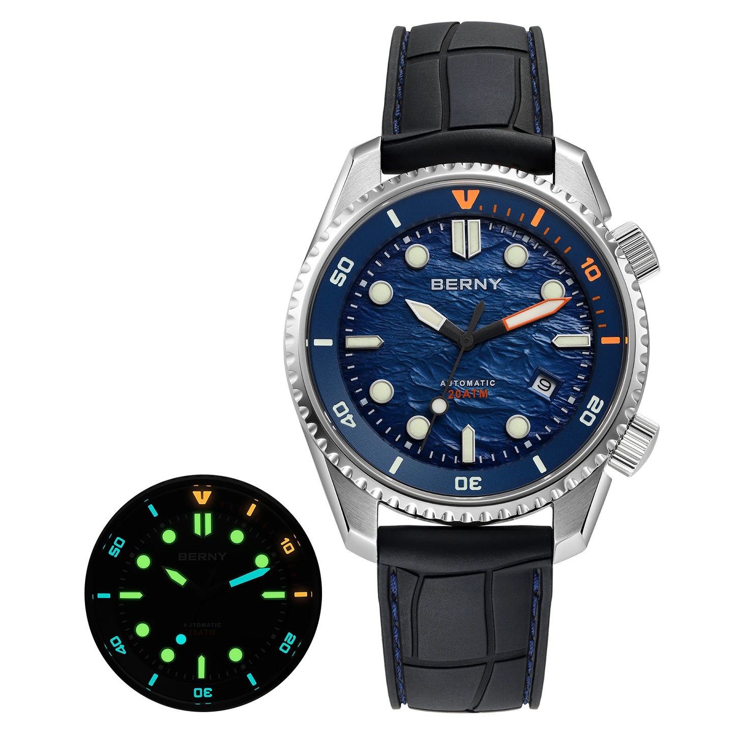 BERNY Diver Automatic Watches Men's Luxury Sapphire 316L Stainless Steel Mechanical Watch 42MM 200M Waterproof Diving Men's Watch