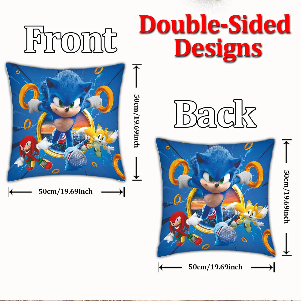 Cartoon Pillow Covers Cartoon Sofa Decorative Home Double-sided Printing Short Plush Cute Cushion S-Sonic The H-Hedgehog Cover