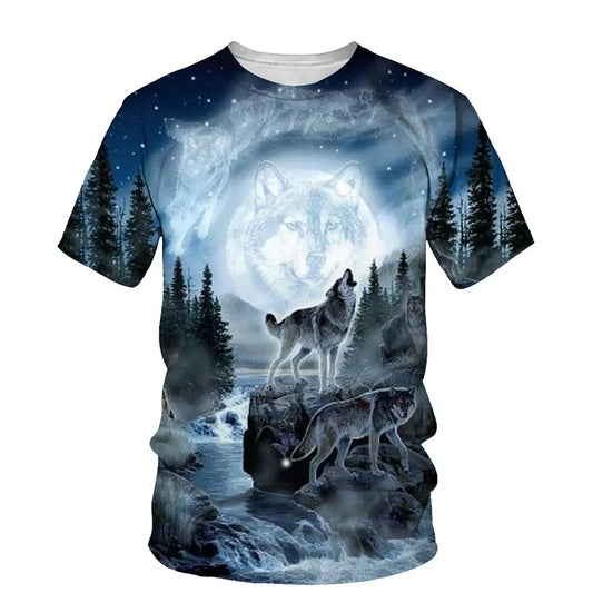 Animal Wolf Pattern 3D Print Men O-Neck Tshirt Fashion Tees Casual Short Sleeve Oversized Y2K Harajuku Unisex Clothing