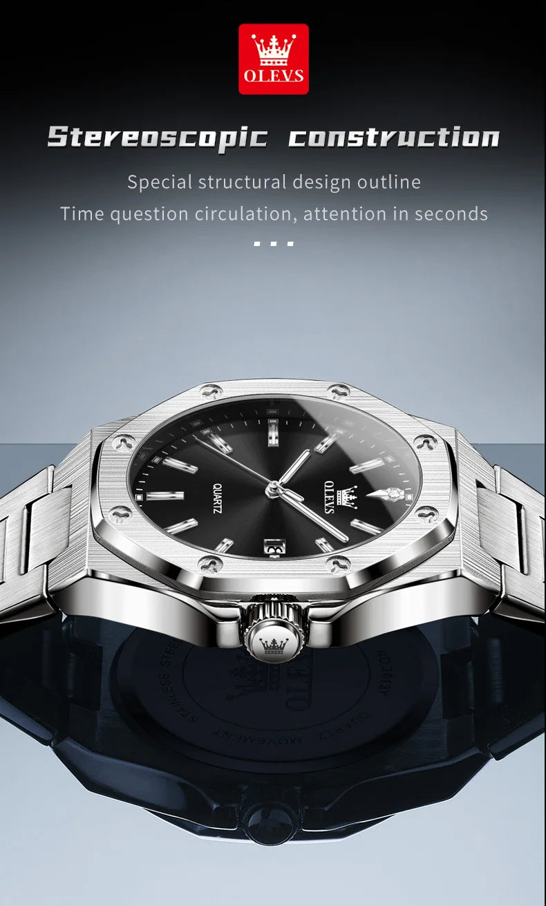 OLEVS Men's Watches Luxury Classic Fashion Fine Steel Original Brand Quartz Wristwatch for Man Waterproof Luminous Date reloj