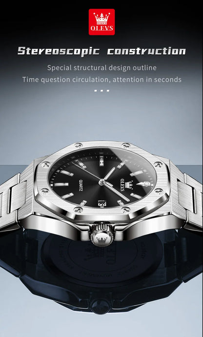 OLEVS Men's Watches Luxury Classic Fashion Fine Steel Original Brand Quartz Wristwatch for Man Waterproof Luminous Date reloj