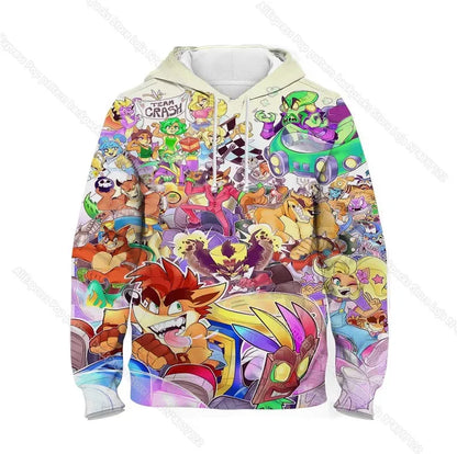 Kids Crash Bandicoot On the Run Hoodies Spring Boys Girls Cartoon Anime Sweatshirt Children Tops Coat Toddler Pullovers