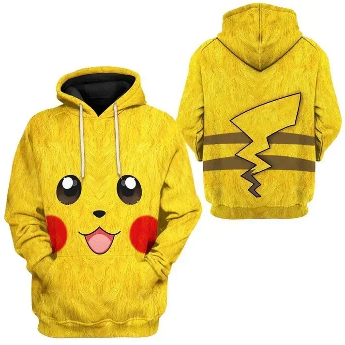 New Pokémon Pikachu Children Printed Top cosplay Hooded Fashion Trendy Casual Long-sleeved Pullover Sweatshirt Birthday Gift