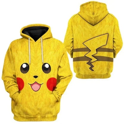 New Pokémon Pikachu Children Printed Top cosplay Hooded Fashion Trendy Casual Long-sleeved Pullover Sweatshirt Birthday Gift