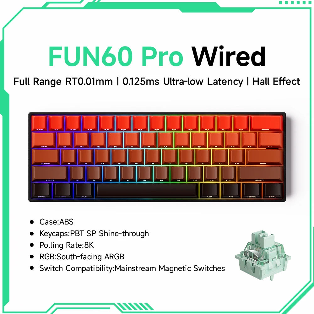 Teclado mecânico Akko MonsGeek FUN60 com interruptores magnéticos 60% Gaming Keyboards Rapid Trigger 0.01mm 8K ARGB HE/TMR personalizado