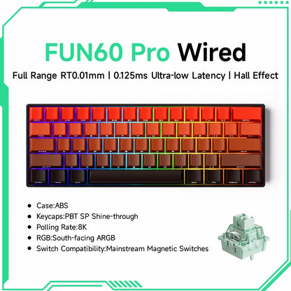 Teclado mecânico Akko MonsGeek FUN60 com interruptores magnéticos 60% Gaming Keyboards Rapid Trigger 0.01mm 8K ARGB HE/TMR personalizado