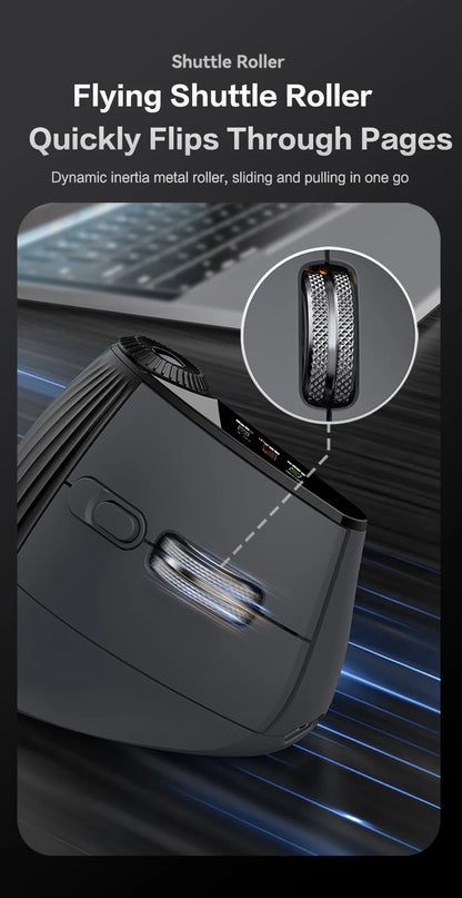 Backlit Wireless Ergonomic Mouse with Smart Flying Scroll, Function Adjustment Knob, Bluetooth & 2.4G Rechargeable Gaming Mouse