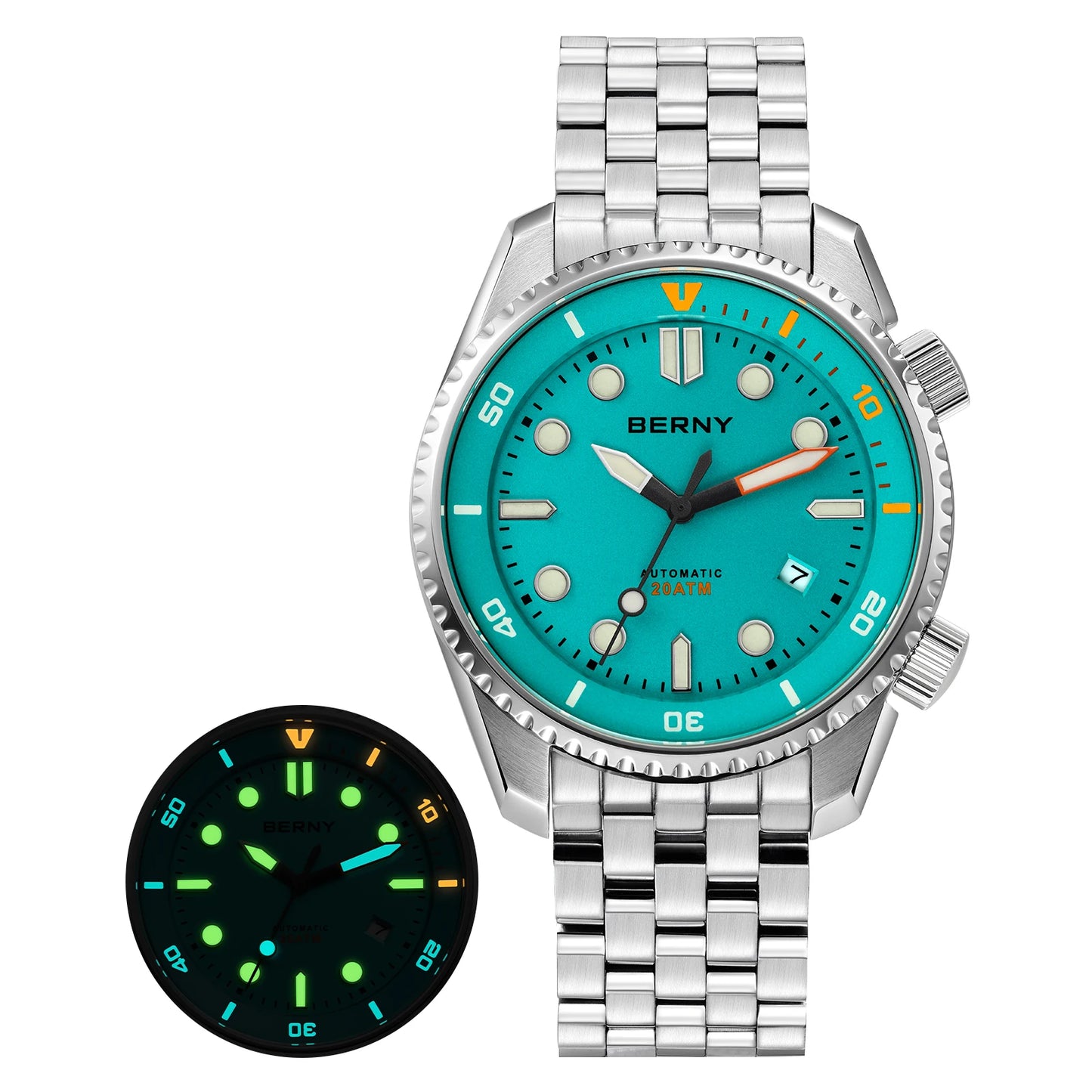 BERNY Diver Automatic Watches Men's Luxury Sapphire 316L Stainless Steel Mechanical Watch 42MM 200M Waterproof Diving Men's Watch