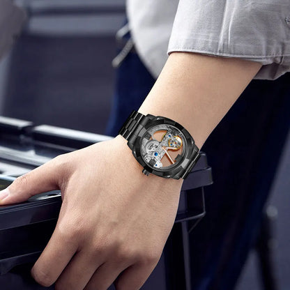 2024 Top Brand Luxury Stainless Steel Skeleton Tourbillon Automatic Movement Men's Watch Mechanical Waterproof Luminous Wrist Clock