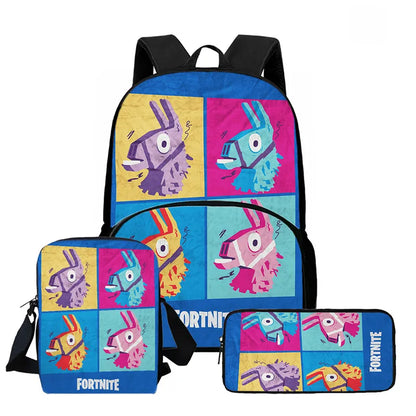 Conjunto de Mochila Fortnite Cartoon de 3 Peças Unissexo para Rapazes e Raparigas, Mochila com Bolso Frontal, Mala a Tiracolo e Estojo, Presente Ideal
