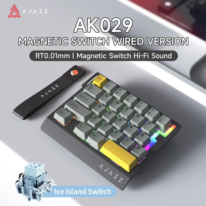 AJAZZ AK029 Wired One-Handed Gaming Keyboard with HE Magnetic Switch, 8000Hz RGB Mini Mechanical Keyboard, 29 Keys for PC Gaming