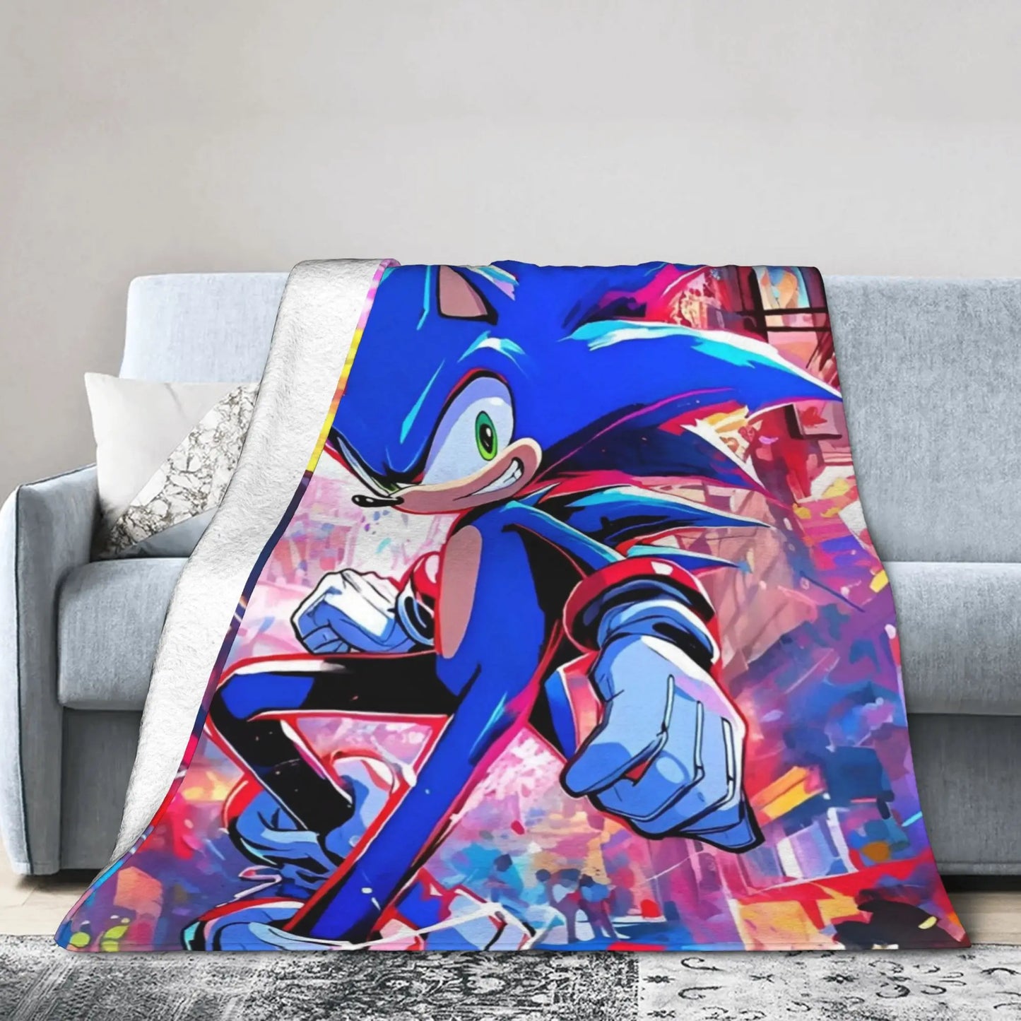 Shadow Game Blanket Soniced Cartoon Flannel Throw Blankets Summer Air Conditioning Decoration Lightweight Bedspreads
