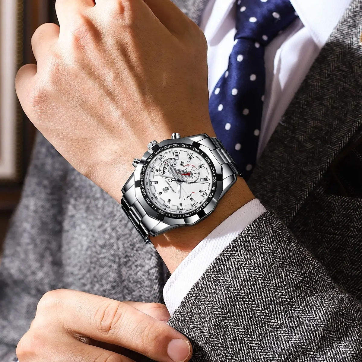 Montre homme de luxe POEDAGAR, étanche, lumineuse, date, sport, bracelet en acier inoxydable, mouvement à quartz.
