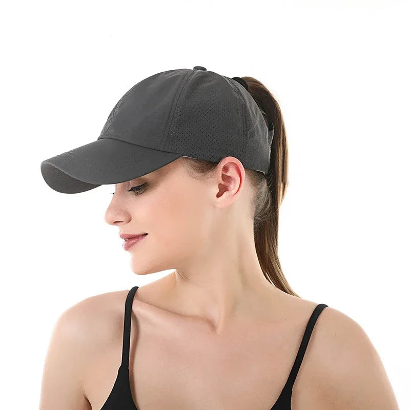 Casquette de baseball d'été, tenue de golf, casquette de sport et de loisirs à bande croisée pour queue de cheval, casquette à visière en forme de bec de canard en maille à séchage rapide