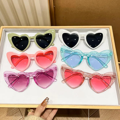 Vintage Retro Instagram hjerteformede, gennemsigtige, lyserøde, skinnende solbriller til piger – strandfest, fødselsdag, foto, mode, briller