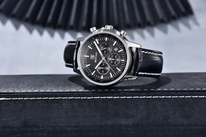 Montre de luxe pour homme Benyar – Chronographe avec date, bracelet en cuir, étanche, luminescente, style sportif et militaire, montre à quartz
