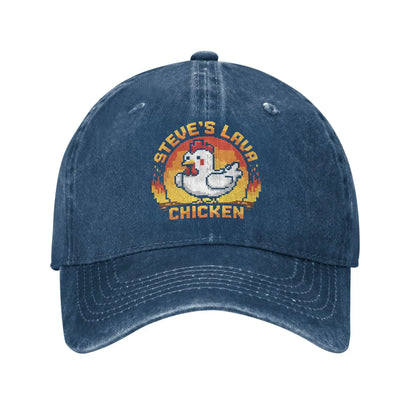 Cappellino da baseball unisex "Chicken Jockey Lava Chicken Print Steves Hat" in stile vintage, lavato e consumato, regolabile