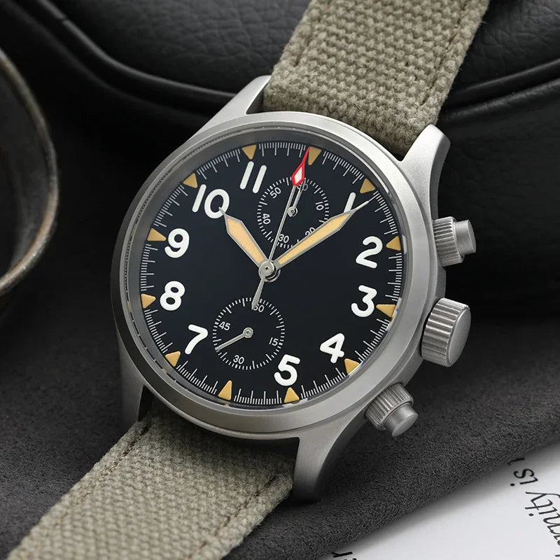 Reloj cronógrafo de cuarzo Militado VK61 VK67, 39 mm, caja de acero inoxidable 316L, 3 esferas, resistente al agua 100M, reloj militar multifunción