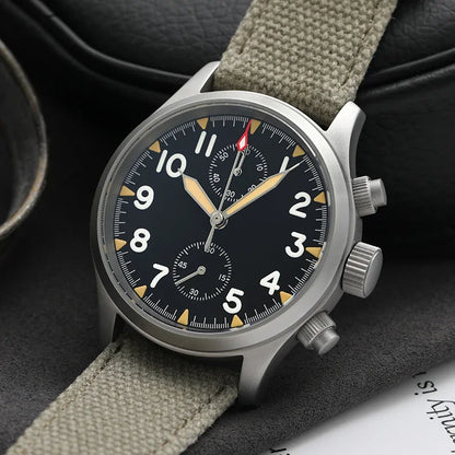 Reloj cronógrafo de cuarzo Militado VK61 VK67, 39 mm, caja de acero inoxidable 316L, 3 esferas, resistente al agua 100M, reloj militar multifunción