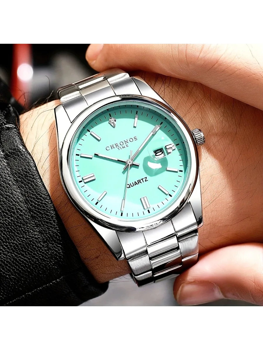 CHRONOS Luxury Men Dress Watches Waterproof Luminous Date Men's Business Quartz Wristwatches Stainless Steel Watch Male Reloj