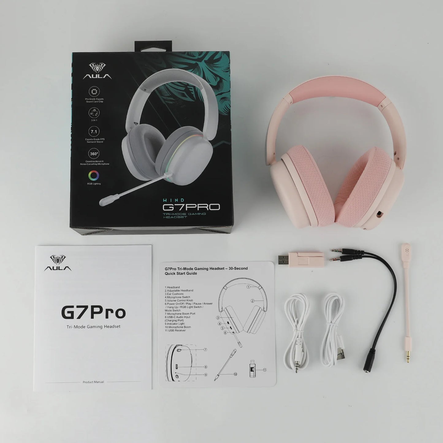 AULA G7 Pro Gaming-Headset 7.1 Surround Sound Kabellose Bluetooth 5.3-Kopfhörer mit geräuschunterdrückendem Mikrofon für PS5/PS4/PC/Switch