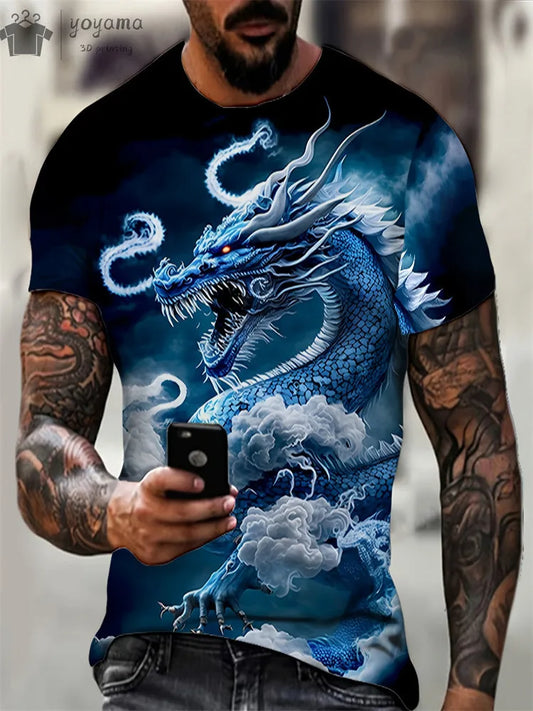 Animal Dragon 3D Print Sport Quick-dry Breathable Men TShirt Outdoor Street Harajuku Run Fitness Short Sleeve Clothes Top Summer
