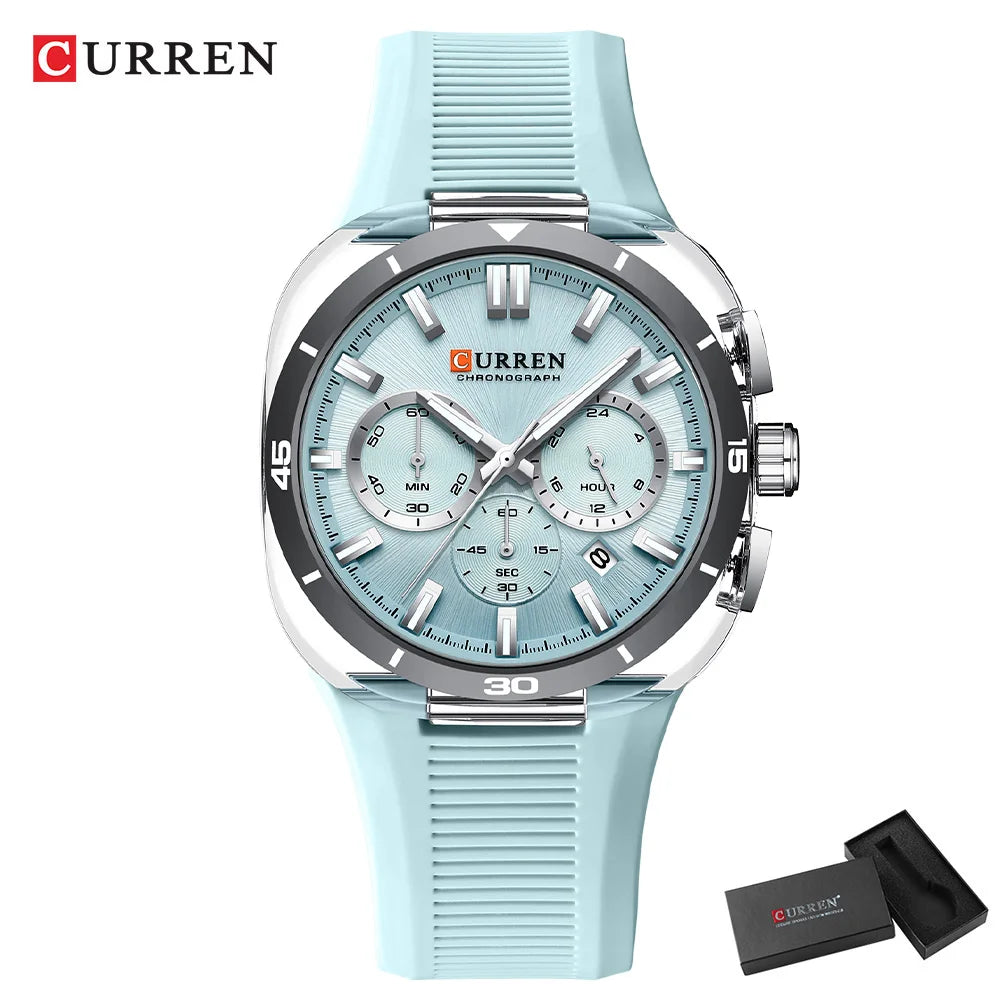 Montre pour homme CURREN – Nouveau modèle de luxe à quartz, bracelet en silicone, style sportif, multifonction, étanche, lumineuse, avec affichage de la date et chronomètre.