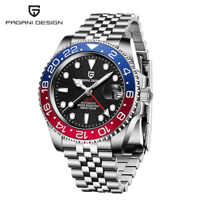 PAGANI DESIGN 40MM GMT Herrenuhr, luxuriöse mechanische Automatikuhr mit Saphirglas AR, Keramiklünette, 100M wasserdicht, Geschenk-Uhr