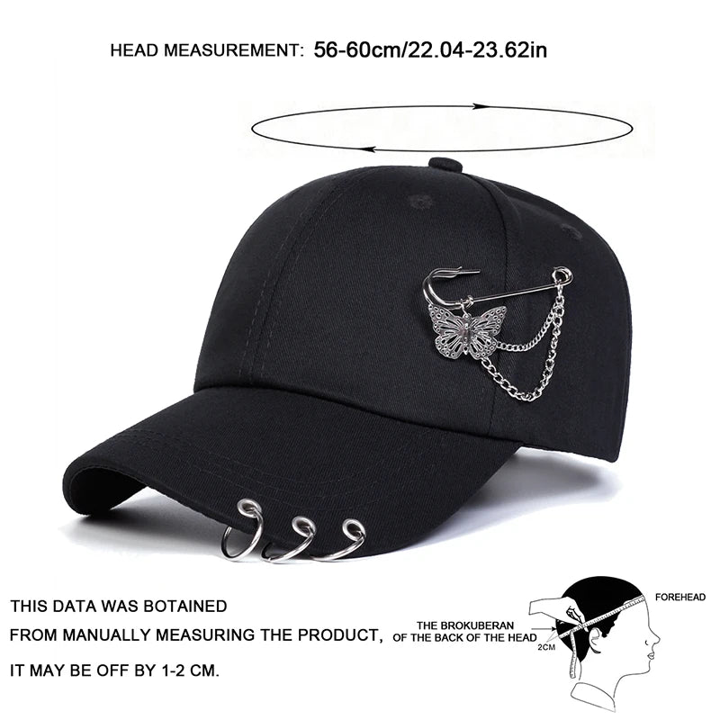 Gorras de béisbol unisex con anilla de hierro en forma de mariposa, para primavera y otoño, al aire libre, ajustables, informales, con protección solar, gorras deportivas