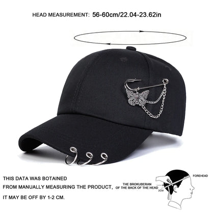 Gorras de béisbol unisex con anilla de hierro en forma de mariposa, para primavera y otoño, al aire libre, ajustables, informales, con protección solar, gorras deportivas