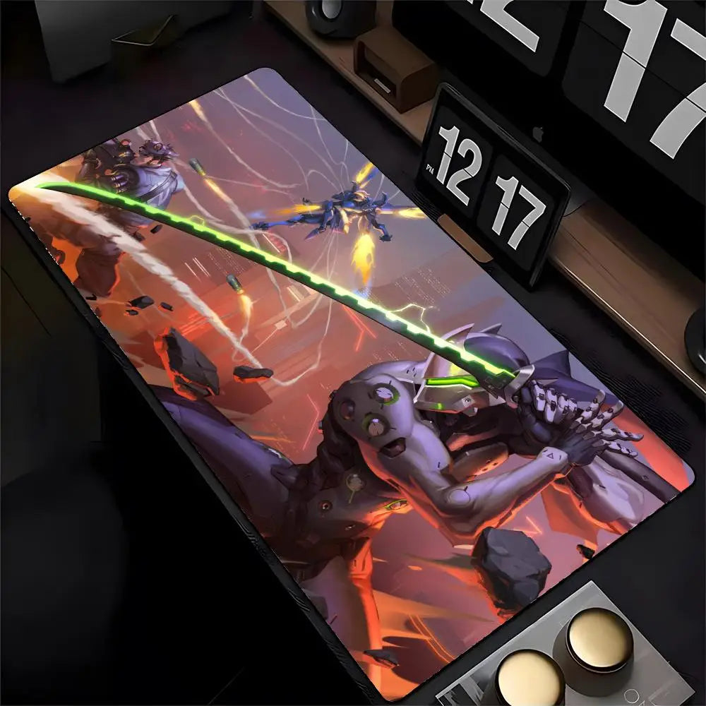 Overwatch Genji podloga za miš s HD ispisom za računalne igrače, prošiveni rub, neklizajuća podloga XXL90x40cm za tipkovnicu i PC stol