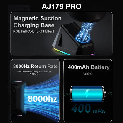 AJAZZ AJ179 PRO Wireless Gaming Mouse PAW3395, 26000 DPI Lightweight RGB Gaming Mouse with Charging Dock, Tri-Mode Ergonomic Mouse for PC & Laptop