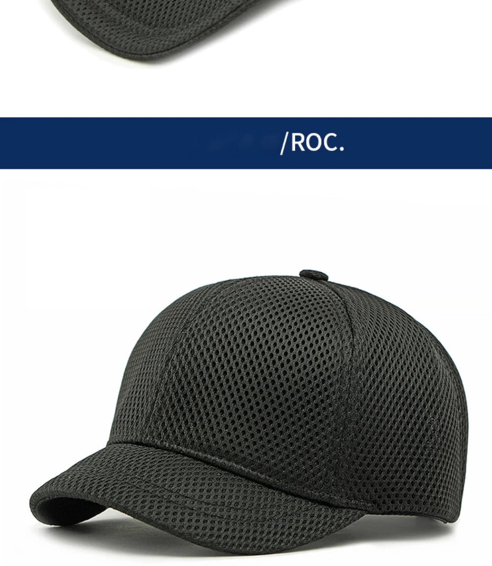 HT4828 Gorra de béisbol de ala corta de 5 cm para hombre, 6 paneles, gorra de béisbol de malla transpirable, gorra tipo «trucker», para hombre y mujer, lisa, sin estampados, con cierre a presión