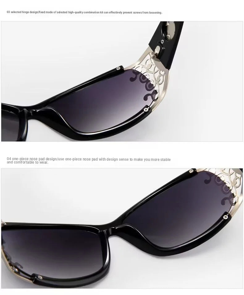 New wraparound diamond metal shiny polarizing driving sunglasses, vintage fashion, personalized trend, hollow-out lace