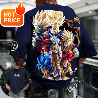 Лятна тениска Dragon Ball 2026, 100% памук, щампа Goku във всички форми, oversized, за фитнес и streetwear, унисекс ретро тениска за възрастни и деца
