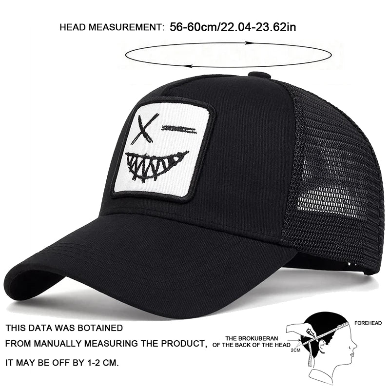 Unisex X-baseballpet met geborduurde lachende gezichtjes en tanden – Lente/zomer – Outdoor-zonnehoed – Verstelbare casual truckerpetten