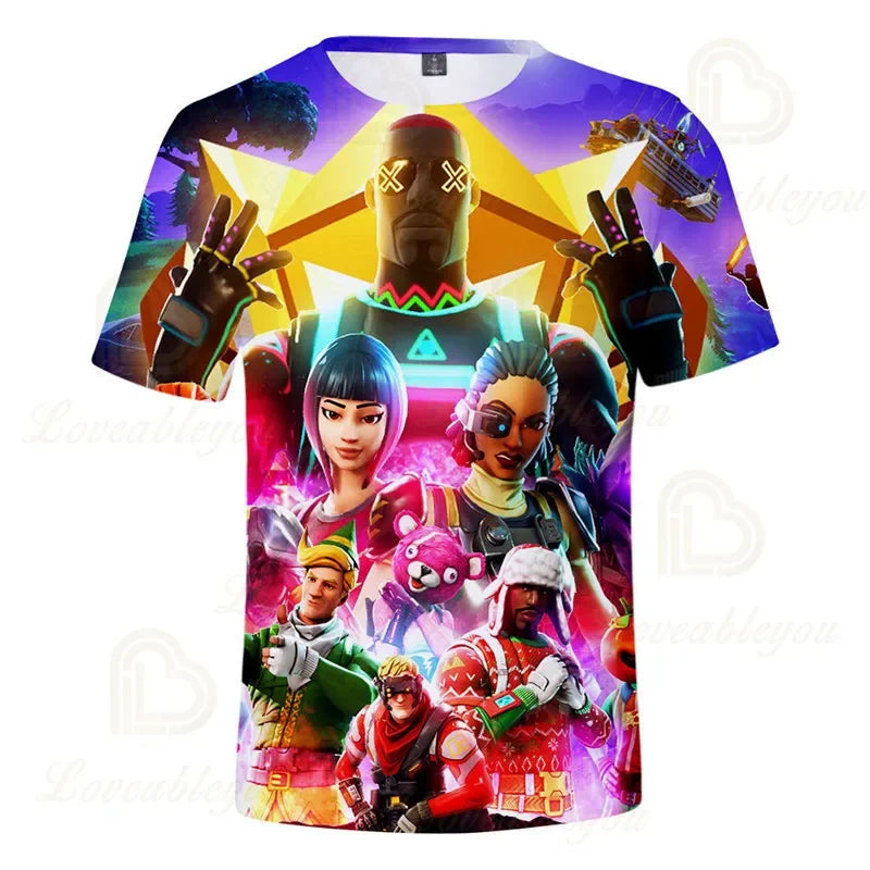 T-shirt Fortnite para Meninos, Tops Infantis de Verão, Roupa de Criança com Gráficos 3D Divertidos do Jogo Battle Royale, T-shirt para Crianças Pequenas e Meninas