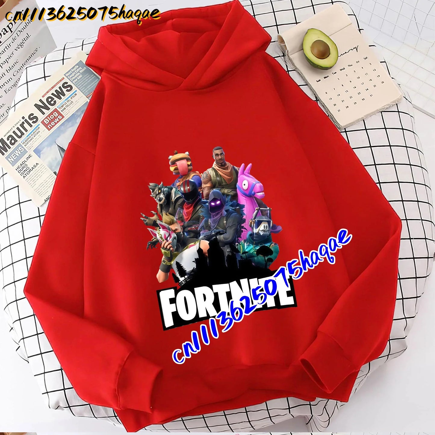 FORTNITED Sweat-shirt pullover com capuz de manga comprida para criança, menina e menino, streetwear, moda anime, roupa infantil, top para bebé, presente