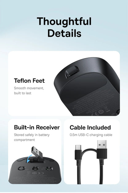 Baseus EM2 Ergonomic Wireless Mouse Bluetooth 5.3 Rechargeable Silent Mouse, Ultra-Light Bluetooth & 2.4G Wireless Mouse with Customizable Buttons, 4000 DPI Type-C Charging