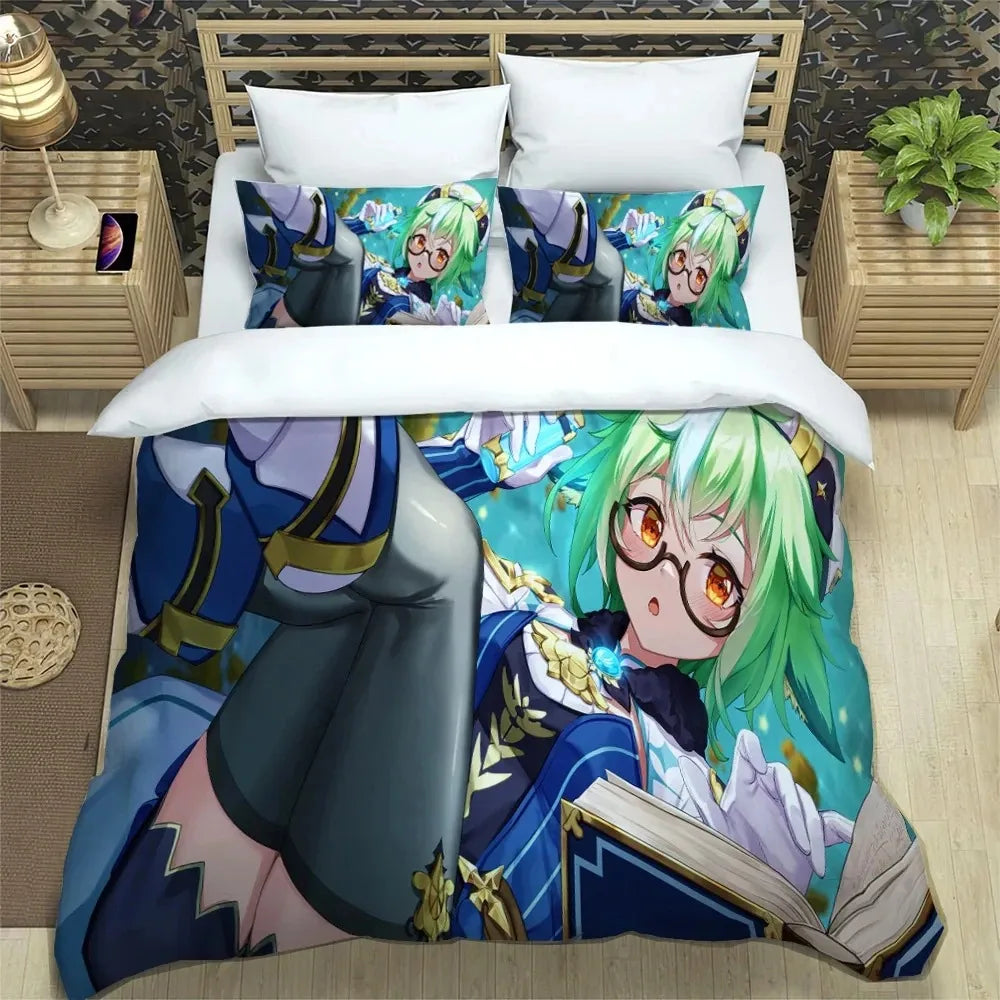 Ensemble de literie Anime Genshin Impact pour garçons et filles, taille Twin et Queen : housse de couette, taie d'oreiller, lit, enfants, adultes, mode, textile d'intérieur