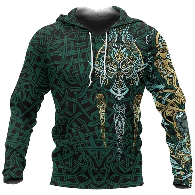 2024 Mens Hoodies Eagle Tattoo Pattern Vikings 3D Printed Fashion Casual Harajuku Hip Hop Autumn And Winter Oversized Sudaderas, Produit gaming premium Fraquane, équipement gamer